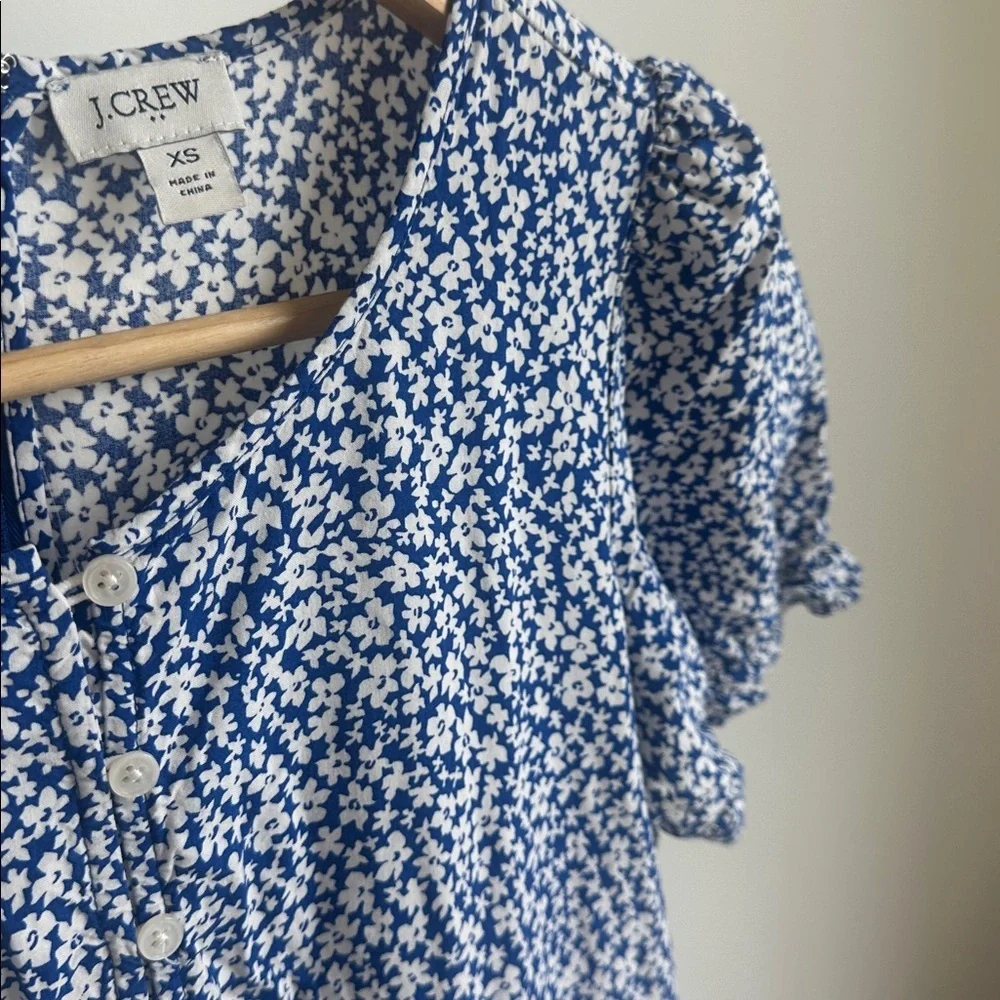 J.CREW MIDI DRESS FLORAL TIERED Reimagined Cottagecore Navy White XS - Picture 3 of 5